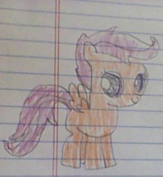 Size: 294x320 | Tagged: safe, artist:gracie_cleopatra, scootaloo, g4, cute, female, lined paper, solo, traditional art