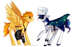 Size: 2301x1487 | Tagged: safe, artist:saoiirse, shining armor, spitfire, g4, chef's hat, commission, glare, hat, smirk