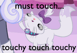 Size: 789x540 | Tagged: safe, screencap, hoity toity, opalescence, cat, earth pony, pony, g4, suited for success, animated, cute, eyes on the prize, male, mane, smiling, stallion, stroking, tail, touch