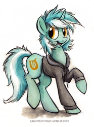Size: 439x590 | Tagged: safe, artist:kenket, artist:spainfischer, lyra heartstrings, pony, unicorn, g4, canterlot high, canterlot high blog, clothes, female, happy, hoodie, mare, open mouth, raised hoof, simple background, smiling, solo, white background