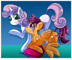 Size: 967x800 | Tagged: safe, artist:pinkpandaberry, scootaloo, sweetie belle, g4, duo