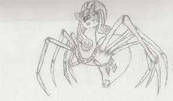 Size: 850x496 | Tagged: safe, artist:sargesprinkles, rarity, monster pony, original species, spider, spiderpony, g4, female, monochrome, sketch, solo, species swap, spiderponyrarity, traditional art