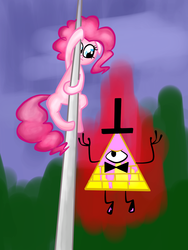 Size: 768x1024 | Tagged: dead source, safe, artist:oddytue, pinkie pie, g4, bill cipher, doom, duo, equestria is doomed, gravity falls, impending doom, male, oh no, this will not end well, uh oh, we're all doomed, xk-class end-of-the-world scenario, you monster