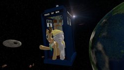 Size: 1024x576 | Tagged: safe, artist:erynerikard, derpy hooves, doctor whooves, time turner, pegasus, pony, g4, 3d, female, gmod, mare, space, tardis