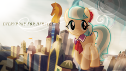 Size: 1920x1080 | Tagged: safe, artist:abion47, artist:drewdini, artist:mithandir730, coco pommel, earth pony, pony, g4, bridge, crystaller building, female, manehattan, mare, scenery, solo, vector, wallpaper