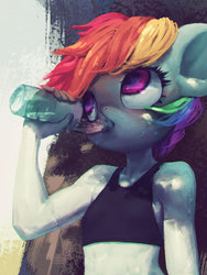 Size: 600x800 | Tagged: safe, artist:frali, rainbow dash, pegasus, anthro, g4, clothes, drinking, female, pixiv, solo, tank top, water bottle