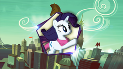 Size: 2500x1406 | Tagged: safe, artist:abion47, artist:sprakle, artist:the-aziz, rarity, pony, unicorn, g4, bridge, clothes, crystaller building, female, manehattan, mare, scarf, scenery, solo, vector