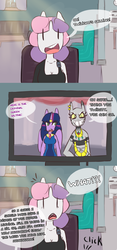 Size: 1280x2728 | Tagged: safe, artist:somescrub, sweetie belle, twilight sparkle, oc, oc:saltine, anthro, ask nudist sweetie belle, g4, twilight sparkle (alicorn)