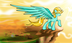Size: 6600x4000 | Tagged: safe, artist:flamevulture17, lightning dust, pegasus, pony, g4, absurd resolution, cliff, female, hair over eyes, large wings, mare, raised hoof, solo, wings