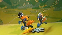 Size: 1024x576 | Tagged: safe, artist:balthazar147, misty fly, soarin', spitfire, g4, customized toy, sculpture, wonderbolts