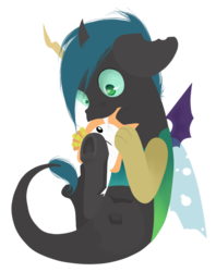 Size: 619x783 | Tagged: safe, artist:lucky-jacky, oc, oc only, oc:apple fangs, changeling, draconequus, hybrid, interspecies offspring, offspring, parent:discord, parent:queen chrysalis, parents:discolis, solo