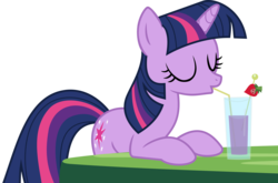 Size: 6999x4615 | Tagged: safe, artist:kamyk962, twilight sparkle, g4, absurd resolution, drink, drinking, female, simple background, solo, straw, strawberry, table, transparent background, vector