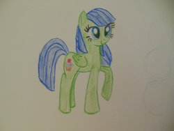 Size: 1024x768 | Tagged: safe, artist:berrypunchrules, blueberry cake, pegasus, pony, g4, background human, female, mare, solo, traditional art