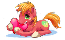 Size: 1252x784 | Tagged: safe, artist:gsphere, big macintosh, earth pony, pony, g4, biting, heart, male, solo, stallion