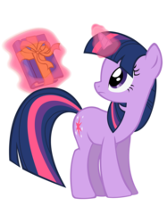 Size: 1403x1872 | Tagged: safe, artist:masterrottweiler, twilight sparkle, pony, unicorn, g4, secret of my excess, book, cute, female, frown, holding a present, looking at something, looking back, magic, mare, present, simple background, solo, telekinesis, transparent background, unicorn twilight, vector