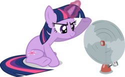 Size: 5760x3558 | Tagged: safe, artist:scrimpeh, twilight sparkle, pony, unicorn, g4, anemometer, female, glowing horn, horn, magic, magic aura, mare, simple background, sitting, smiling, solo, spinning, transparent background, unicorn twilight, vector