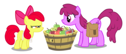 Size: 4000x1732 | Tagged: safe, artist:theimortalis42, apple bloom, berry punch, berryshine, g4, apple, bucket, glare, saddle bag, simple background, transparent background, vector