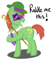 Size: 2400x2641 | Tagged: safe, artist:catiron, pony, batman, cane, dc comics, high res, ponified, simple background, solo, the riddler, transparent background