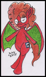 Size: 431x720 | Tagged: safe, artist:rdk, oc, oc only, oc:snapshot, bat pony, pony, fangs, solo, traditional art