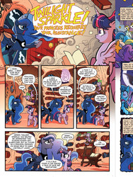 Size: 720x960 | Tagged: safe, idw, official comic, princess luna, spike, twilight sparkle, alicorn, pony, friends forever #7, g4, my little pony: friends forever, spoiler:comic, female, idw advertisement, mare, preview, traditional royal canterlot voice, twilight sparkle (alicorn)