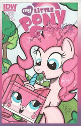 Size: 1205x1876 | Tagged: safe, artist:ponygoddess, idw, pinkie pie, earth pony, pony, friendship is magic #13, g4, comic cover, crossover, fanart, female, lego, mare, the lego movie, unikitty