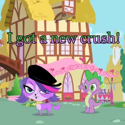 Size: 894x894 | Tagged: safe, spike, dog, dragon, g4, boyfriend and girlfriend, crossover, crossover shipping, female, interspecies, littlest pet shop, male, shipping, straight, zoe trent, zoespike