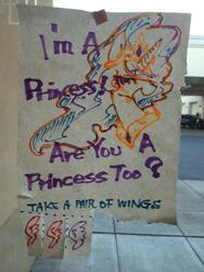 Size: 768x1024 | Tagged: artist needed, safe, princess celestia, g4, 2014, convention, everfree northwest, flyer, i'm a princess are you a princess too?, irl, poster, princess, traditional art, wings