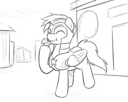 Size: 1000x800 | Tagged: safe, artist:drawponies, eating, monochrome, muffin, sketch, soldier, solo