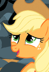 Size: 215x310 | Tagged: safe, screencap, applejack, earth pony, pony, g4, season 3, spike at your service, animated, female, invisible stallion, mare, open mouth, out of context, solo