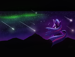 Size: 1600x1200 | Tagged: safe, artist:firgof, twilight sparkle, g4, aurora borealis, crying, dramatic, female, meteor shower, night, solo, stars