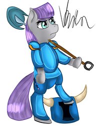 Size: 784x1019 | Tagged: safe, artist:varien, maud pie, earth pony, pony, g4, armor, bipedal, crossover, female, shovel, shovel knight, simple background, solo, white background