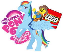 Size: 2200x1800 | Tagged: safe, artist:big-mac-a-brony, rainbow dash, g4, crossover, emmet brickowski, lego, logo, my little pony logo, my little pony: friendship is magic logo, riding, saddle, simple background, the lego movie, transparent background, vector