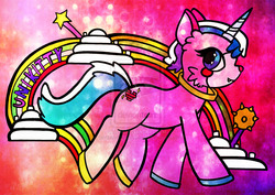 Size: 2104x1488 | Tagged: safe, artist:scribblesketchscoo, lego, ponified, rainbow, solo, the lego movie, unikitty