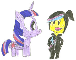 Size: 848x669 | Tagged: safe, artist:sithvampiremaster27, twilight sparkle, alicorn, pony, g4, crossover, cyrillic, female, japanese, lego, mare, miyuki sawashiro, natalya romanko, the lego movie, traditional art, twilight sparkle (alicorn), ukrainian, voice actor joke, wyldstyle