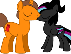 Size: 1025x782 | Tagged: safe, artist:katsubases, artist:rainbow-cookies15, base used, emmet brickowski, female, kissing, lego, male, ponified, shipping, simple background, straight, the lego movie, white background, wyldstyle