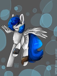Size: 768x1024 | Tagged: safe, artist:grayfeather73, oc, oc only, oc:sapphire sights, fallout equestria, gun, pipbuck, solo