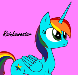 Size: 974x944 | Tagged: safe, artist:askstarlightbridge, oc, oc only, oc:rainbowstar, alicorn, pony, alicorn oc, art trade, solo