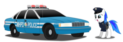 Size: 8135x2792 | Tagged: safe, artist:bronyvagineer, oc, oc only, caprice, car, chevrolet, clothes, cop car, happy, nypd, police, police car, police officer, police uniform, smiling, solo, uniform