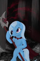 Size: 1795x2743 | Tagged: dead source, safe, artist:1deathpony1, trixie, pony, g4, bipedal, female, jewelry, necklace, red magic, solo, staff