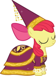 Size: 403x547 | Tagged: safe, artist:zoevulpez, apple bloom, for whom the sweetie belle toils, g4, clothes, dress, female, hennin, princess apple bloom, simple background, solo, svg, transparent background, vector