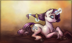 Size: 1450x879 | Tagged: safe, artist:bantha, rarity, classical unicorn, pony, g4, brush, female, horn, leonine tail, solo