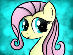 Size: 1024x768 | Tagged: safe, artist:heavymetalbronyyeah, fluttershy, pegasus, pony, g4, bust, cute, female, light blue background, looking at you, mare, shyabetes, simple background, smiling, solo