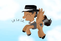 Size: 1089x733 | Tagged: safe, artist:chanceyb, artist:godzelda123, oc, oc only, oc:storm chaser, pegasus, pony, cute, euphoric, fedora, hat, male, request, singing, solo, trilby