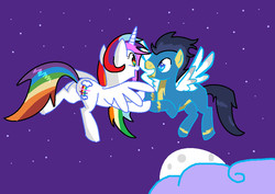 Size: 1044x740 | Tagged: safe, artist:nabbiekitty, artist:rainbowshinetia, oc, oc only, oc:leeon, oc:rainbowshinetia, alicorn, pegasus, pony, alicorn oc, butt, female, happy, male, mare, open mouth, plot, shipping, stolen art, straight, trace, wonderbolts uniform