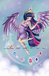 Size: 1970x3044 | Tagged: safe, artist:yunsildin, twilight sparkle, human, g4, cutie mark, eared humanization, elements of harmony, female, flying, horn, horned humanization, humanized, solo, tailed humanization, twilight sparkle (alicorn), watermark, winged humanization
