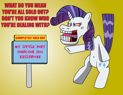 Size: 3300x2550 | Tagged: safe, artist:saburodaimando, rarity, pony, g4, angry, belly button, bipedal, bloodshot eyes, comic con, high res, insanity, rarisnap, ren and stimpy, san diego comic con, this will end in tears