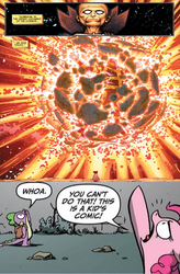 Size: 374x571 | Tagged: safe, edit, idw, pinkie pie, spike, dragon, pony, g4, bad end, breaking the fourth wall, comic, earth, female, fourth wall, male, mare, marvel, meme, meta, this is a kid's comic