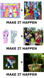 Size: 1337x2388 | Tagged: safe, apple bloom, diamond tiara, pipsqueak, scootaloo, silver spoon, sweetie belle, g4, exploitable meme, gouraigers, hurricanegers, make it happen, meme, ninja rangers, ninpu sentai hurricaneger, power rangers, power rangers ninja storm, samurai ranger, shurikenger, super sentai, thunder rangers