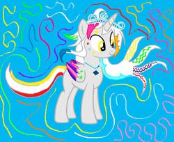 Size: 1036x846 | Tagged: safe, artist:katsubases, artist:kyouyafox17, oc, oc only, oc:tsubasa, alicorn, pony, alicorn oc, base used, necklace, rainbow power, rainbow power-ified, solo, tiara