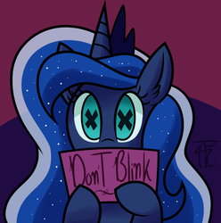 Size: 600x605 | Tagged: dead source, safe, artist:php92, princess luna, pony, g4, female, sign, solo, stare